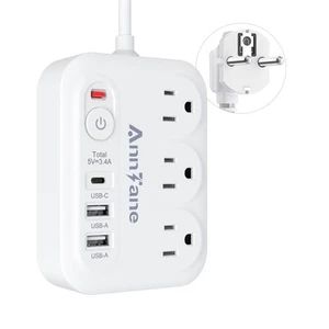Europäischer Reisestecker Adapter mit 4 Fuß Verlängerungskabel, (nicht für UK) USA zu Euro... - Bild 1 von 7