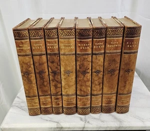 Vintage Albert Bonniers Forlag Books Set Lot 8 Swedish Leather Bound Antique - Picture 1 of 23