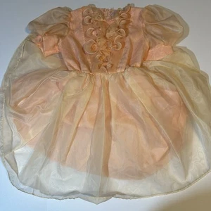 Vtg 70s/80s Organza Peach Dress Ruffle Neck Puff Sleeve Arlis NY Pageant Formal - Picture 1 of 10