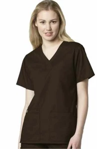 NWT Wonder Work Wink Scrub Women's V-Neck Top Style 101 Chocolate S - Picture 1 of 3