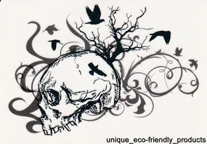 DISEÑO CALAVERA CON MURCIÉLAGOS Tatuaje Temporal - Imagen 1 de 1