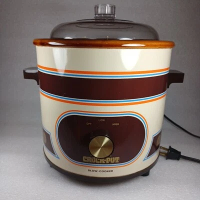 Vtg Rival 3100P Crock Pot 3.5 QT. Brown Blue Orange Gold Slow Cooker Tested - Image 1 of 4
