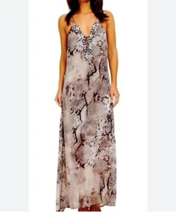 Maxi Halter Vestido Halter de Chifón Gris Piel de Serpiente Talla S con Cuentas - Imagen 1 de 15