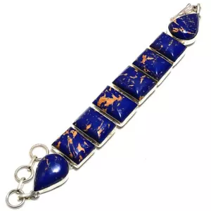 Pulsera Cobre Lapislázuli Turquesa Gemas Hecha a Mano Plata de Ley 925 7-8" t746 - Imagen 1 de 4
