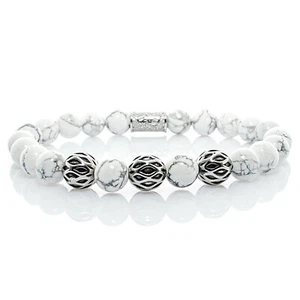 Howlith Armband Bracelet Perlenarmband Beads Kugel silber 8mm Edelstahl Perlen - Picture 1 of 2