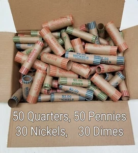 160 Rolls Preformed Coin Wrappers ASSORTED Paper Tubes Quarter Penny Nickel Dime - Picture 1 of 1