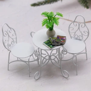 1/12 Mini Iron Garden Outdoor Tea Table and Chairs Set Miniature Furniture Model - Picture 1 of 11