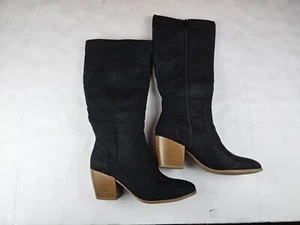 Style & co Women Block Heel Mid Calf Boot Black Suede 8M (lot 1243) - Picture 1 of 7
