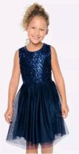 The Children’s Place Sequin Mesh Special Occasion Dress Size M (7/8) Tidal Navy - Picture 1 of 5