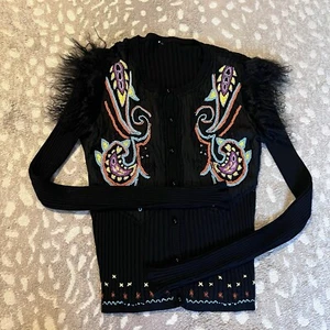 Roberto cavalier Beaded Fur Sweater Women’s m/L Black EUC - Picture 1 of 7