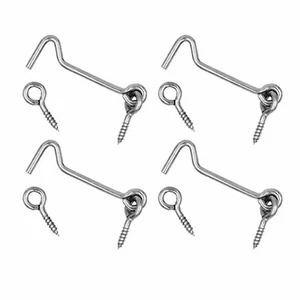 4 Sets 4" Heavy Duty Zinc Plated Steel Hook & Eye Door Cabin Latch Farm Barn - Picture 1 of 4
