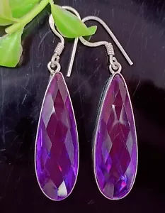 72.60 Ct Purple Amethyst Certified Pear Shape Sliver Earrings Gemstone SMP - Picture 1 of 11