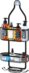 Rustproof Over Head Shower Caddy with Hooks for Razor & Sponge, Black - Picture 1 of 7