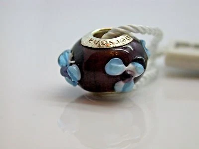 CHARM PERSONA PLATA ESTERLINA .925 FLORES NEGRAS Y AZULES PRONUNCIADO JARDÍN MURANO Foto 1 de 3