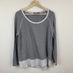 KERSH Gray Navy Striped Pullover Sweater MEDIUM Long Sleeve Boat Neck Top F84 - Picture 1 of 8