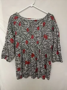 J Jill Smocked Tunic Top 3/4 Sleeve Boho Floral Print On/Off Shoulder Sz PM NWT - Picture 1 of 14