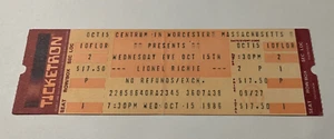 Vintage 1986 Lionel Richie Full Unused Concert Ticket Oct 15 Authentic Original - Picture 1 of 2