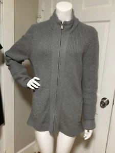 ELIE TAHARI SWEATER TOP COAT JACKET ZIPPER FRONT SIZE M GRAY Merino Wool - Picture 1 of 8