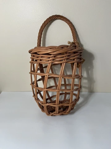 Handmade Wall Basket, Pocket / Onion-Style Hanging Basket, Signed 12in Cover