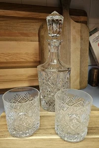 Vintage Hand Cut Lead Crystal Decanter With 2 Glasses - Picture 1 of 10