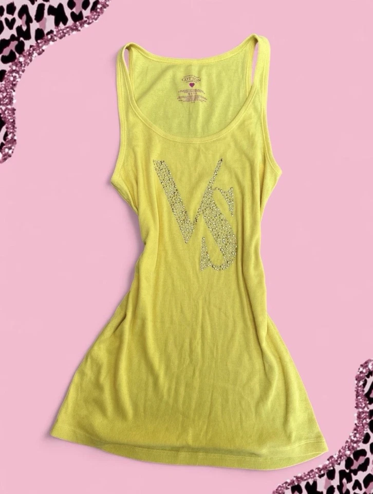 Camiseta sin mangas amarilla Y2K de colección Victoria’s Secret estrás brillante grande años 2000 hada Foto 1 de 4
