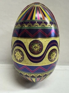 Vintage Metal Easter Egg Nobel Hall Jellybeans Tin Large Decorative Egg Colorful - Picture 1 of 9
