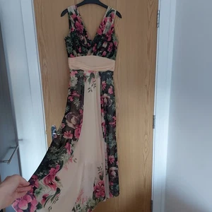 Wangezu Long Dress Flowers Motive, Sleeveless Smart Size S (6- 8 UK) - Picture 1 of 10