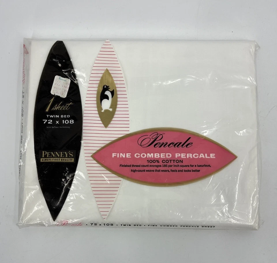 Vintage JC Penney Percale Twin Sheet Flat White Cotton New Old Stock - Image 1 of 4