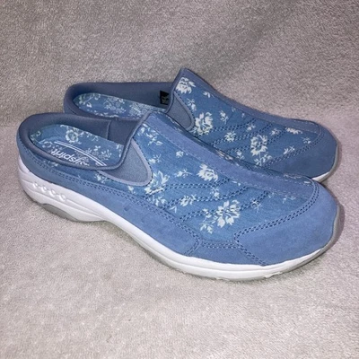 Easy Spirit Traveltime Classic Slip On Walking Mules Lt Blue Floral Sz 9N NWOB - Image 1 of 4