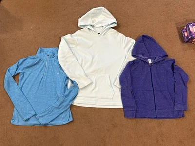Girls 10/12 Fleece Hoodie;Dryfit-1/4-Zip;full Zip Old Navy-Lands End- Blue Lot - Image 1 of 4