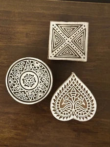 Set of 3 Shapes various Design Printing Block Wooden Stamp New WBS 44 - Picture 1 of 4