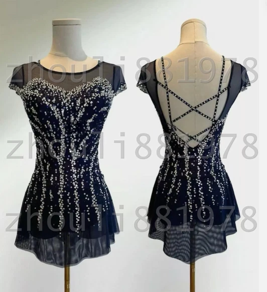 New  Ice Figure Skating Dress Figure Skating Dress For Competition navy - Image 1 of 4