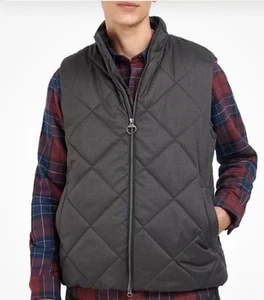 Barbour Men's Charcoal Gray Henley Diamond Quilted Gilet Full Zip Vest XXL - Picture 1 of 16