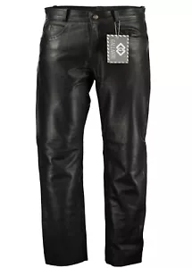 Men's 501 Black Classic Fitted Biker Motorcycle Leather Pants Trousers soft - Picture 1 of 5