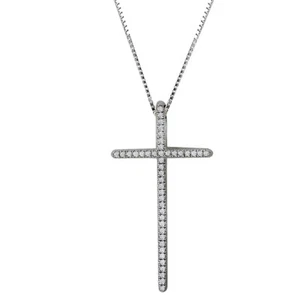 NEW 14k WHITE GOLD DIAMOND CROSS PENDANT NECKLACE CHARM SLIDE JEWELRY - Picture 1 of 1