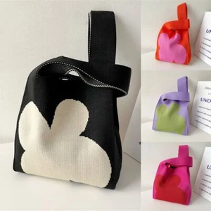 Girls Cute Handmade Reusable Shopping Bags Wrist Bag Tote Bag Knit Handbags - Picture 1 of 11