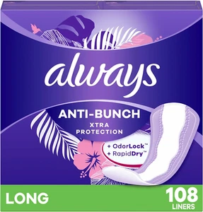 Always Xtra Protection Daily Liners, Long Unscented, Anti-Bunch, 108 Count _ USA - Picture 1 of 8