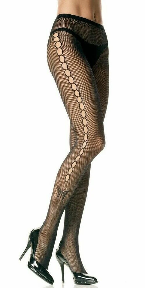 Black Fishnet Butterfly  Fishnet Tights Pantyhose Spandex 9710 - Image 1 of 1