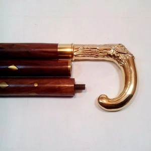 Vintage Solid Brass Handle And Antique Style Victorian Wooden Walking Stick/Cane - Picture 1 of 4