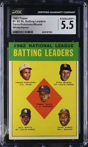 1963 TOPPS #1 TOMMY DAVIS/FRANK ROBINSON/STAN MUSIAL/BILL WHITE/HANK AARON CGC 5 - Picture 1 of 2