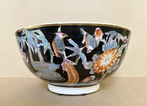 ANTIQUE BOWL QIAN LONG MARKED HAND PAINTED GILDED - Picture 1 of 7