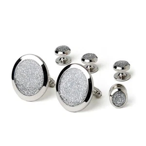 Silver Diamond Dust Tuxedo Cufflinks and Studs - Picture 1 of 1