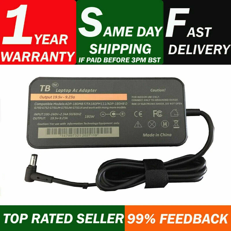 19.5V 9.23A Laptop AC Adapter Charger For Asus Rog G55 G55VW G46VW G70 - Image 1 of 3