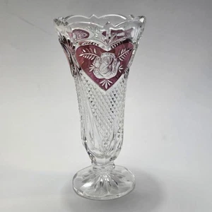 Enesco Lead Crystal Colored Heart Rose Vase with Cranberry Red Accents - Picture 1 of 9