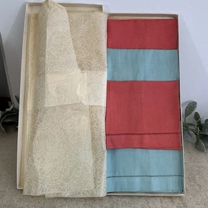 Juego de 4 pañuelos vintage Johnston’s Linens Medina NY rosa azul lino Irlanda - Imagen 1 de 6