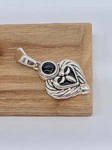 Premier Designs TIMES SQUARE Pendant Silver Heart Black Enamel Onyx Accent 2.25" - Picture 1 of 6