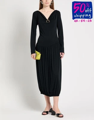 PVP €1690 Vestido midi jersey LANVIN FR38 US6 UK10 M recogido drapeado capucha cuello Foto 1 de 4