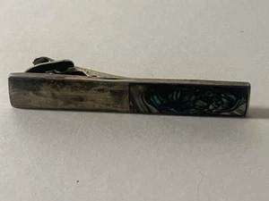 Sterling Silver Tie Clasp Pin Abalone Stone Estate Find Jewelry - Bild 1 von 2