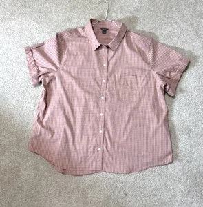 Eddie Bauer Cotton Short Sleeve Button Up Shirt Pink Plaid Women's 2XL LNC - Picture 1 of 8