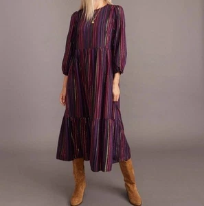 $135 Marine Layer Womens Small Alice Midi Dress Lurex Multi Stripe Metallic - Bild 1 von 13